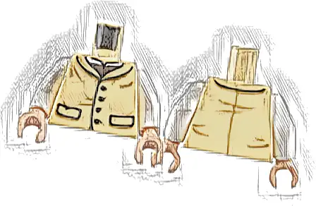 Torso Vest, 4 Buttons, 2 Pockets, Dark Brown Cravat, White Collar Pattern / White Arms / Light Nougat Hands