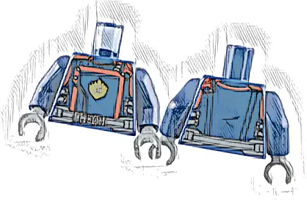 Torso Jacket with Gold Ravager Logo, Red Trim, Dark Bluish Gray Belt Pattern / Dark Blue Arms / Dark Bluish Gray Hands