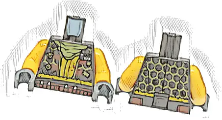 Torso Coat with Gold Hexagons, Bright Light Orange Shirt, Olive Green Bandana, Reddish Brown Belt Pattern / Bright Light Orange Arms / Dark Bluish Gray Hands