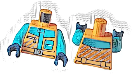 Torso Jacket with Medium Azure Panels and Pocket with White Flap, Silver Belt Buckle and Diagonal Stripes Pattern / Medium Azure Arms / Dark Blue Hands