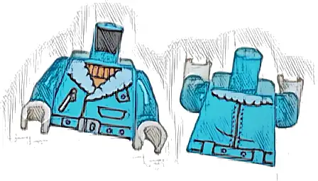 Torso Jacket with White Fur Collar, Pocket with Zipper, and Belt with Silver Buckle over Orange Sweater Pattern / Medium Azure Arms / White Hands