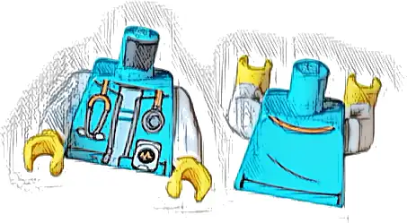 Torso Open Jacket with Silver and Orange Stethoscope over White Shirt with Stripes Pattern / White Arms / Yellow Hands