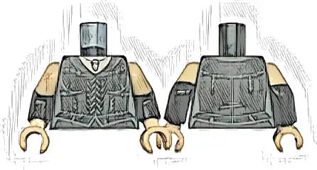 Torso Female Corset Dress with Dark Bluish Gray Laces and Stitching, Silver Pendant Necklace, Light Nougat Neck Pattern / Black Arms with Molded Light Nougat Short Sleeves Pattern / Light Nougat Hands