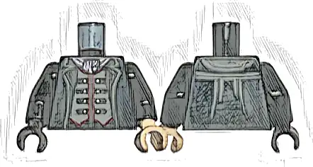 Torso Jacket Open over Dark Bluish Gray Vest with Dark Red Trim, Bright Pink Ascot Pattern / Black Arms / Light Nougat Hand Left / Black Hand Right