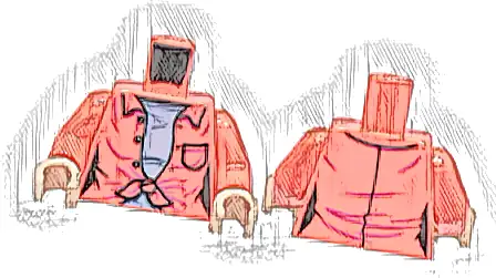 Torso Female Open Shirt Tied with Buttons and Pocket over Bright Light Blue Shirt Pattern / Coral Arms / Light Nougat Hands