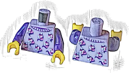 Torso Pajama Sweater with White, Dark Purple, and Dark Pink Unicorn Heads Pattern / Dark Purple Arms / Yellow Hands