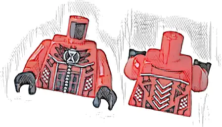 Torso Racing Suit with Dark Red Panel with Black Blocks, White Checkered, Hourglass on Pointed Collar Pattern / Red Arms / Black Hands