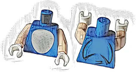 Torso Light Nougat Oval Stomach with Medium Azure Curved Lines and Black Spines and Tail on Back Pattern / Light Nougat Arms / White Hands