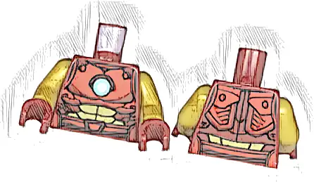 Torso Armor, White and Metallic Light Blue Circle Arc Reactor, Red and Gold Plates, Trim and Belt Pattern / Pearl Gold Arms / Dark Red Hands