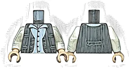 Torso Vest Open with Buttons, Pockets, and Dark Bluish Gray Pinstripes over White Button Up Shirt with Medium Blue Pinstripes Pattern / White Arms with Medium Blue Pinstripes, Cuffs Pattern / Light No