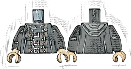 Torso Coat with Hood, Silver Buttons, and Reddish Brown Straps with Buckles Pattern / Black Arms / Light Nougat Hands