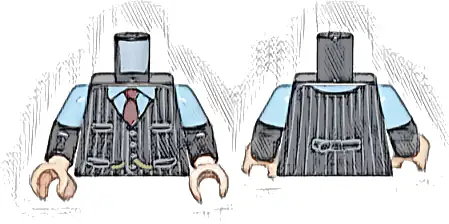 Torso Vest with Buttons, Pockets, and Dark Bluish Gray Pinstripes over Bright Light Blue Shirt, Gold Chains, Dark Red Tie Pattern / Black Arms with Molded Bright Light Blue Short Sleeves Pattern / Lig