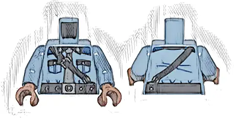 Torso Shirt with Pockets, Black Collar, Dark Blue Shoulders, and Silver Buttons, Belt and Strap with Buckles, Dark Bluish Gray Tie Pattern / Sand Blue Arms / Medium Brown Hands