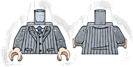 Torso Suit Jacket Open with Pockets and Black Pinstripes over Vest with Buttons and White Shirt, Dark Blue Tie Pattern / Dark Bluish Gray Arms / Light Nougat Hands