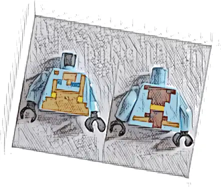 Torso Pixelated Medium Nougat Overalls, Medium Tan Neck, Reddish Brown Ponytail on Back Pattern / Bright Light Blue Arms / Black Hands