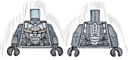 Torso Armor with Dark Silver and Black Panels and Belt and Dark Red and Gold Straps Pattern / Dark Bluish Gray Arms / Black Hands