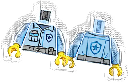 Torso Police Shirt with Dark Blue and Medium Blue Star Badge Logo and Pocket and Dark Bluish Gray Belt Pattern / Bright Light Blue Arms / Yellow Hands