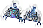 Część LEGO® 973pb5516c01 Tułów pancerz z srebrnym wykończeniem i ostrzami, ciemnoazjatycki wilk i logogram Ninjago 'WO' i 'MO', wzór / ciemnoszare niebieskie ramiona / ciemnoniebieskie dłonie
