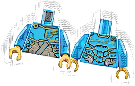 Torso Armor Plates over Dark Silver Tunic, Gold Trim and Ninjago Logogram Letter N, 'NYA' on Back Pattern / Dark Azure Arms / Pearl Gold Hands