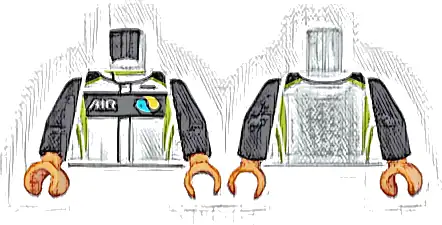 Torso Racing Suit with Lime Curved Stripes and 'AIR' and Octan E Logo on Black Chest Panel Pattern / Black Arms / Orange Hands