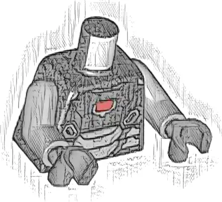 Torso Armor, Black Panel Lines, Red Arc Reactor and Light Bluish Gray Trim Pattern / Light Bluish Gray Arms / Dark Bluish Gray Hands