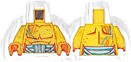 Torso Bare Chest, Reddish Brown Muscles and Stomach Outline, Dark Azure and Metallic Light Blue Belt Pattern / Bright Light Orange Arms / Orange Hands