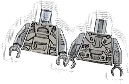 Torso Armor with Silver and Dark Silver Panels and Black Straps Pattern / Dark Bluish Gray Arms / Dark Bluish Gray Hands