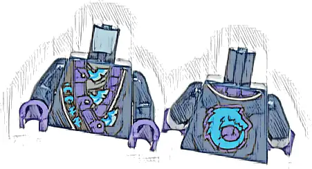 Torso Robe, Dark Purple and Silver Trim, Dark Azure Ninjago Logogram 'WOLF', Metallic Light Blue Blades Pattern / Dark Blue Arms / Dark Purple Hands
