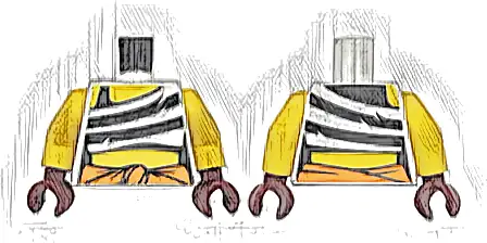 Torso Female Tank Top Cropped with Black Stripes, Orange Knotted Sash, Yellow Neck, Shoulder, and Stomach Pattern / Yellow Arms / Dark Red Hands
