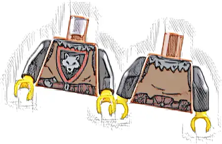 Torso Castle Wolfpack with Black and Red Shield, Light Bluish Gray Wolf, Dark Bluish Gray Collar and Dark Red Belt with Pouches Pattern / Black Arms / Yellow Hands