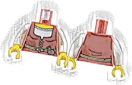 Torso Female Dress with Dark Brown Dirt Stains over White Shirt with Scalloped Collar, Dark Tan Belt with Pouch, Yellow Neck Pattern / White Arms / Yellow Hands