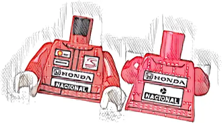 Torso Racing Suit with White Stitching in Grid and Shell, Senna, Honda, and Nacional Logos Pattern / Red Arms / White Hands