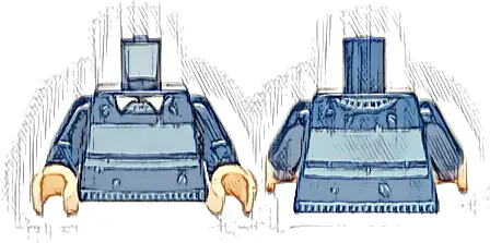 Torso Sweater over White Shirt with Collar, Sand Blue Stripes Pattern / Dark Blue Arms / Light Nougat Hands