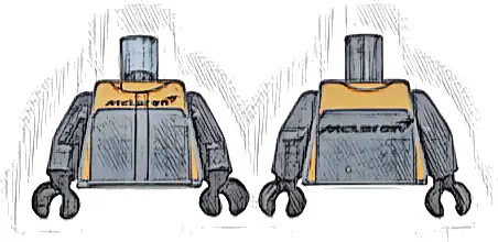 Torso Racing Suit with Orange Trim and Black McLaren Logo Pattern / Dark Bluish Gray Arms / Black Hands