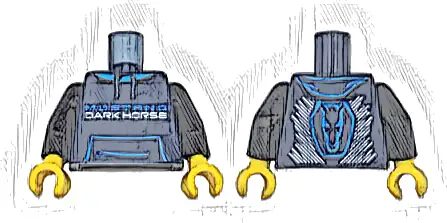 Torso Hoodie with Pocket, Dark Azure 'MUSTANG', White 'DARK HORSE' and Stripes Pattern / Black Arms / Yellow Hands