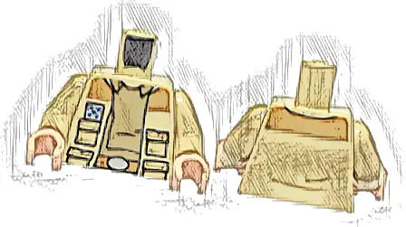 Torso SW Jacket Open with Pockets, Dark Tan Shirt with Collar, Medium Nougat Belt, Large Rank Badge Pattern / Tan Arms / Light Nougat Hands