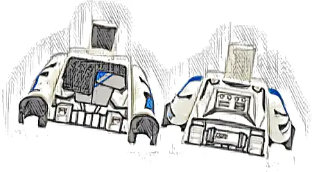 Torso SW Armor Black Pouches, Light Bluish Gray Panel with Blue Stripes, Detailed Belt Pattern (Clone Wars) / White Arms with Armor and Blue Stripes Pattern / Black Hands