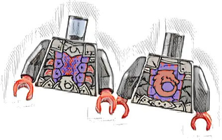 Torso Dark Purple Armor, Silver Plates, Metallic Pink Blades, Red Trim and Wolf on Back Pattern / Pearl Dark Gray Arms / Red Hands