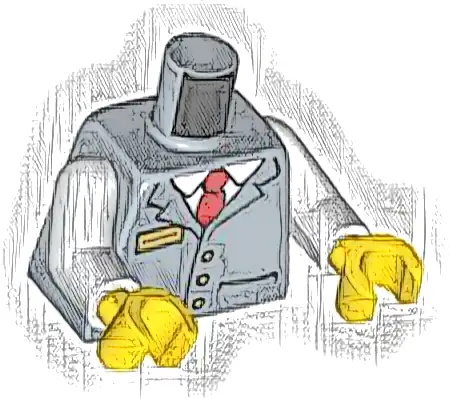 Torso Vest with 3 Gold Buttons and Badge over White Shirt and Red Tie Pattern / White Arms / Yellow Hands