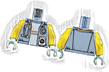 Torso Jacket Open with Silver and Orange Stethoscope over White Shirt with Stripes Pattern / Yellow Arms / Light Aqua Hands