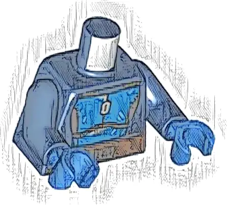 Torso SW Mandalorian Blue and Dark Silver Beskar Armor, Reddish Brown Belt with Pouches and Buckle Pattern / Dark Blue Arms / Blue Hands