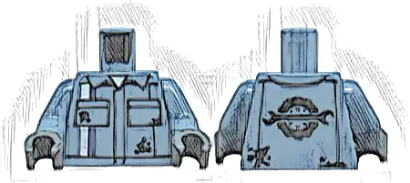 Torso Mechanic Uniform with White and Dark Blue Stripes, Black Oil Stains and Pockets over Shirt, Spanner Wrench and Wheel with Tire Logo on Back Pattern / Sand Blue Arms / Dark Bluish Gray Hands