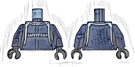 Torso Racing Suit with White 'SAFETY CAR' and Stripes Pattern / Dark Blue Arms / Black Hands