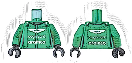 Torso Racing Suit with Black Trim and Stitches and White Aston Martin, 'cognizant' and 'aramco' Logo Pattern / Green Arms / Black Hands
