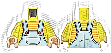 Torso Bright Light Blue Overalls with Pocket and Red Buttons over Shirt with Medium Nougat Stripes Pattern / Bright Light Yellow Arms / Light Nougat Hands
