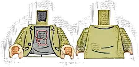 Torso Jacket Open with Pockets and Button over Dark Bluish Gray Shirt with Coral Head Outline Pattern / Olive Green Arms / Light Nougat Hands