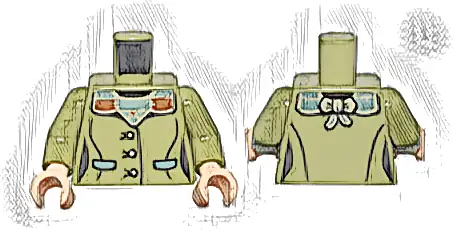 Torso Female Jacket, Sand Green, Tan, and Dark Orange Buttons, Pockets, and Collar with Bow Pattern / Olive Green Arms / Light Nougat Hands