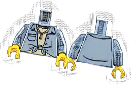 Torso Knotted Shirt over Tan T-Shirt, Dark Tan and Dark Red Necklace Pattern / Sand Blue Arms / Yellow Hands