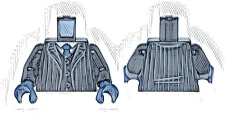 Torso Suit Jacket Open with Dark Bluish Gray Pinstripes over Vest with Buttons and White Shirt, Dark Blue Tie Pattern / Black Arms / Dark Blue Hands