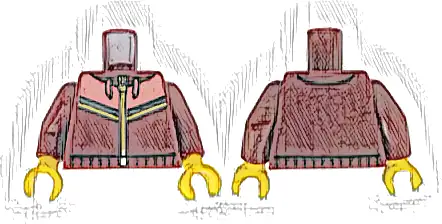 Torso Jogging Suit Jacket with Zipper, Drawstrings and Coral, Sand Blue and Gold Stripes Pattern / Dark Red Arms / Yellow Hands